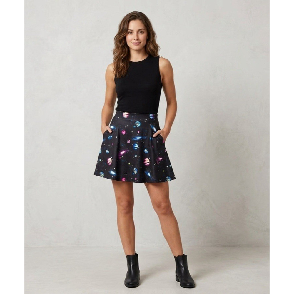 HOT‎ TOPIC Planet Galaxy Skater Skirt (M) Mall Goth-Space-Core-Geek chic-Y2K